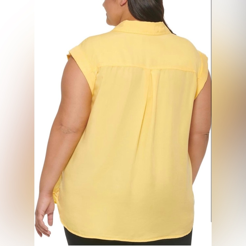 Calvin Klein Jeans Womens Yellow Tencel Blouse Button-Down Top Shirt Plus NWT - Picture 2 of 5